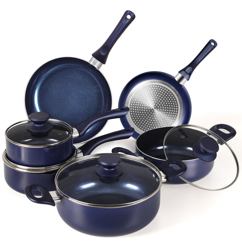 FRUITEAM 10 Piece Aluminum Non Stick Cookware Set KCSBL10